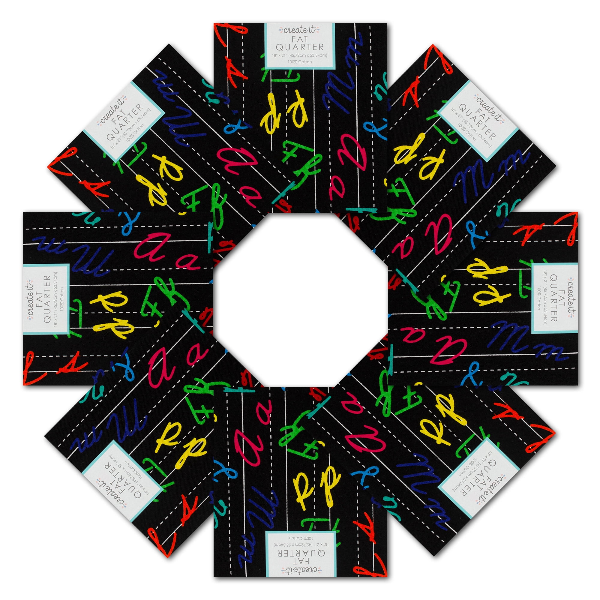 Create It 18"x21" Cotton ABC Precut Sewing & Craft Fabric, Black 10 Pieces
