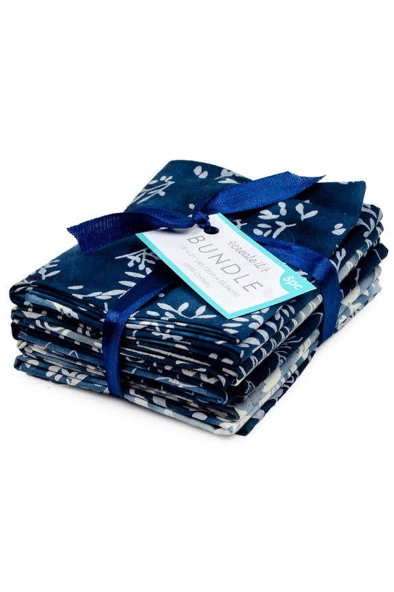 18"x21" Cotton Batik Precut Sewing & Craft Fabric Bundle, Blue 5 Piece
