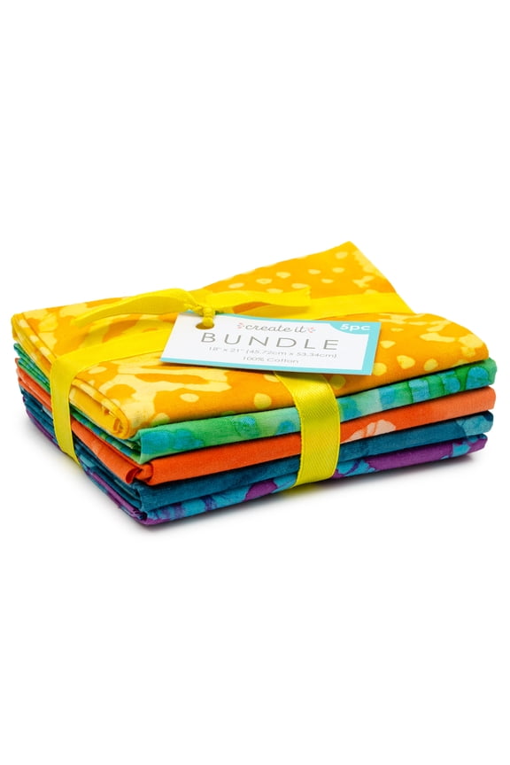 18"x21" Cotton Batik Precut Sewing & Craft Fabric Bundle, Multicolor 5 Piece