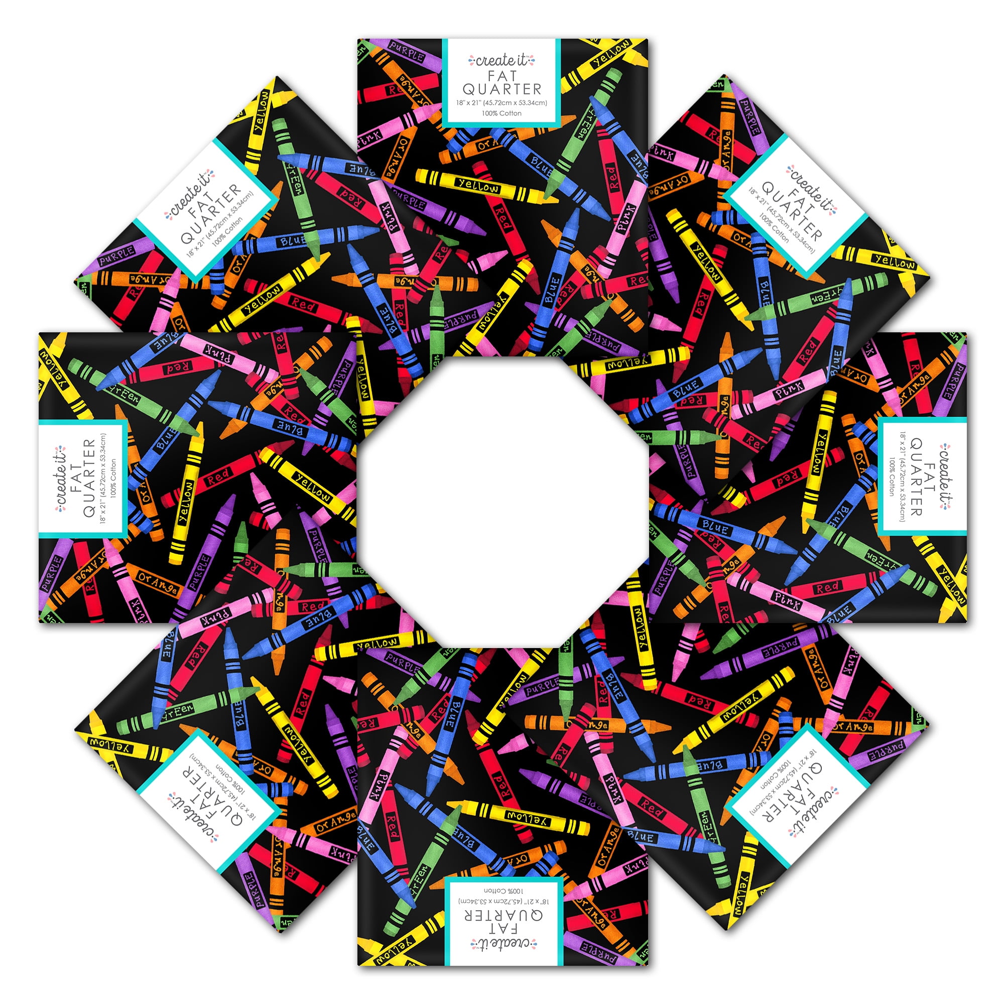 Create It 18"x21" Cotton Crayon Precut Sewing & Craft Fabric, Black 10 Pieces