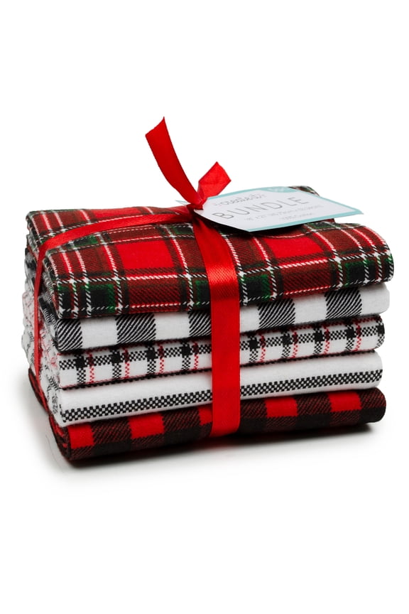 18"x21" Cotton Flannel Plaid Precut Sewing & Craft Fabric Bundle, Red 5 Piece