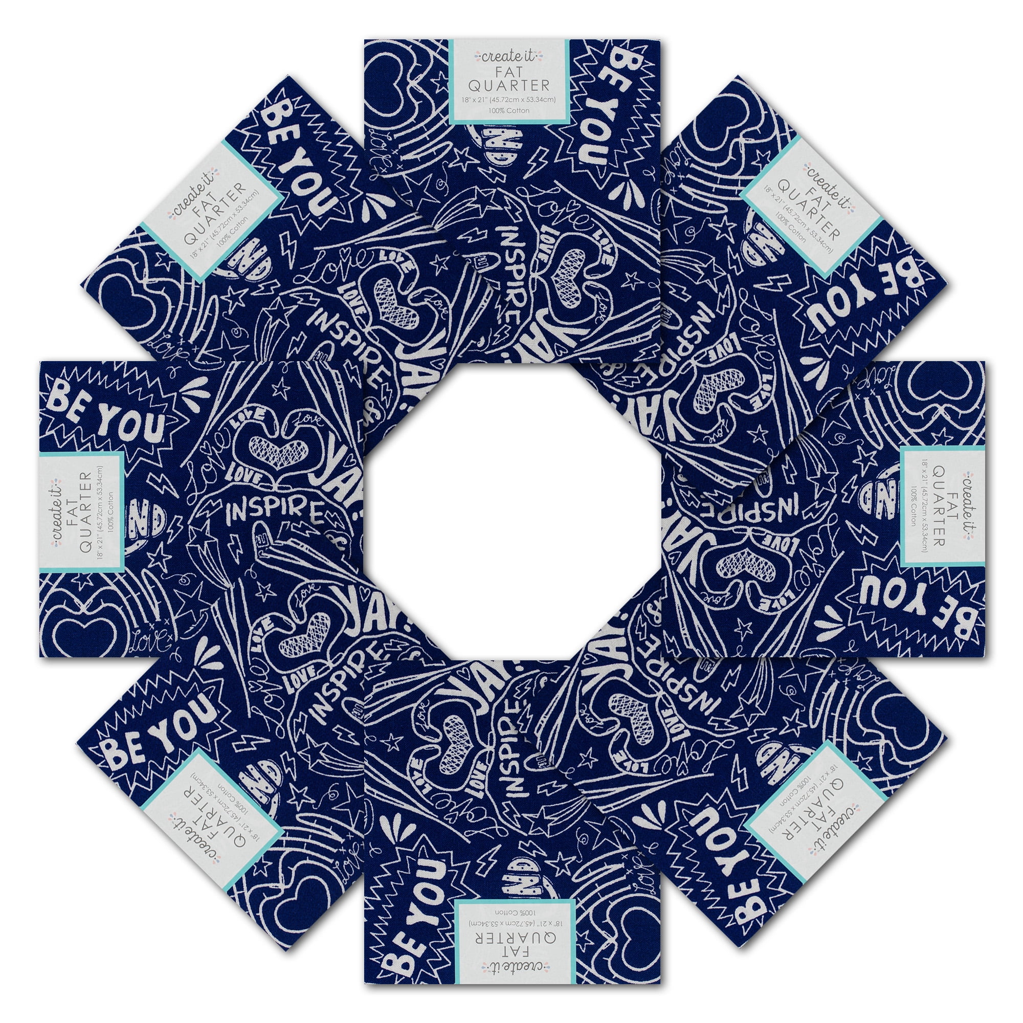 Create It 18"x21" Cotton Happy Precut Sewing & Craft Fabric, Blue 10 Pieces