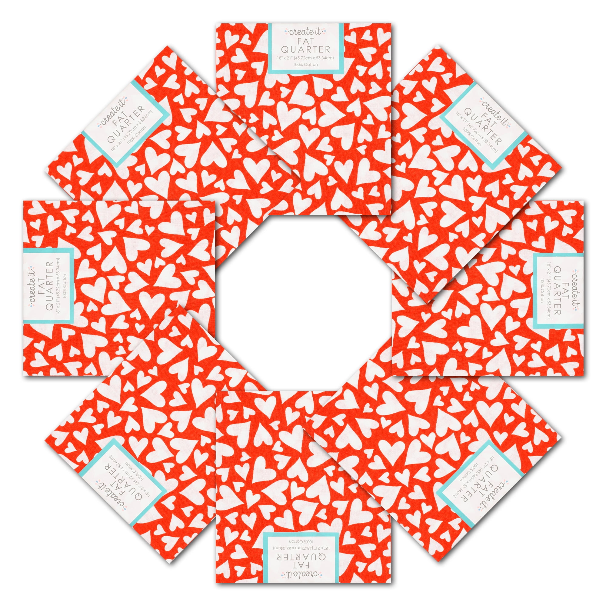 Create It 18"x21" Cotton Hearts Precut Sewing & Craft Fabric, Red 10 Pieces