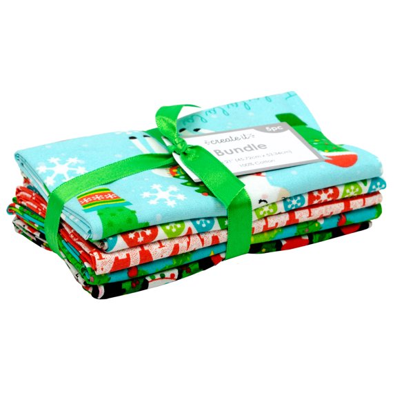 Create It 18"x21" Cotton Holiday Llama Precut Sewing & Craft Fabric Bundle , Multicolor 5 piece