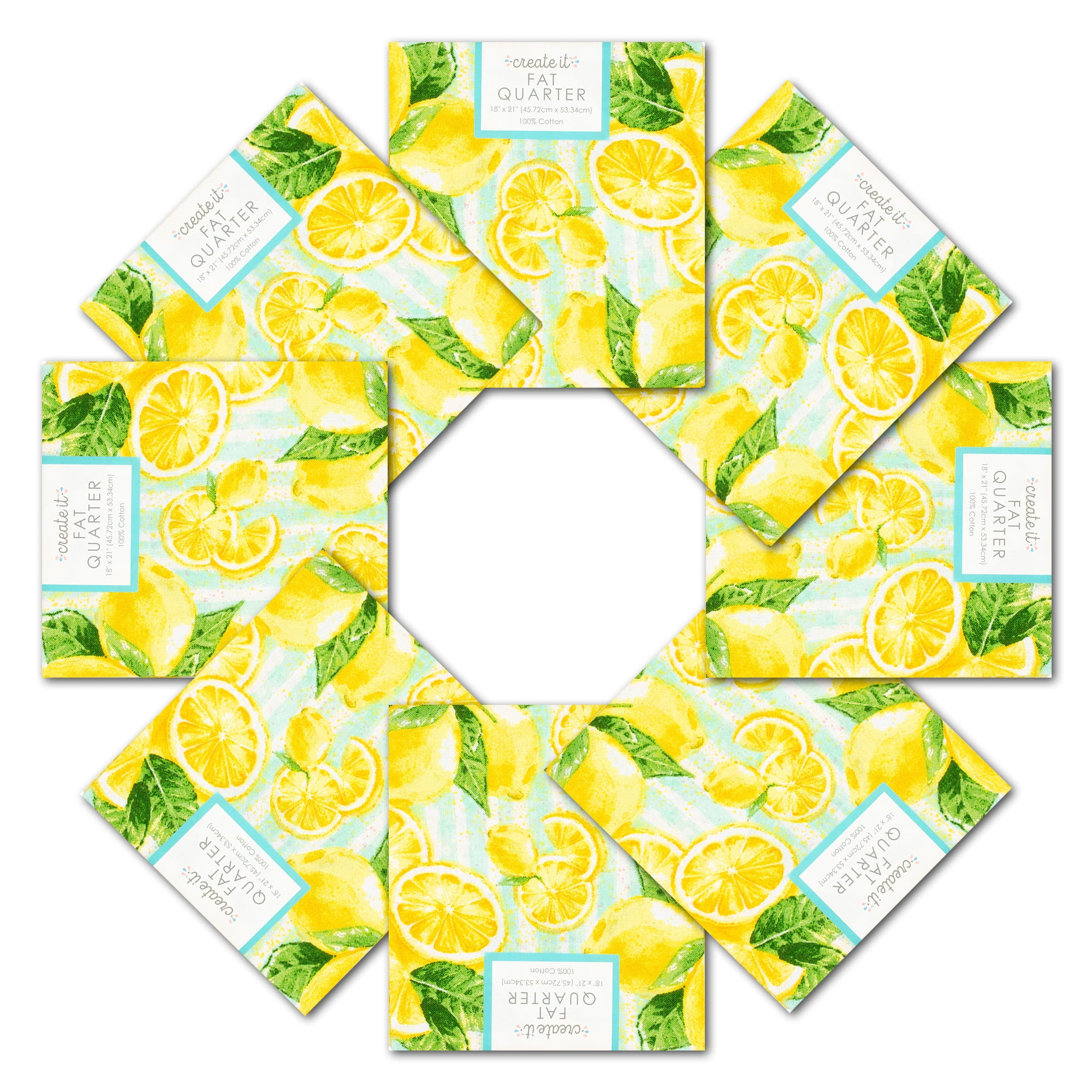 Create It 18"x21" Cotton Lemons Precut Sewing & Craft Fabric, Green 10 Pieces