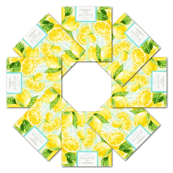 Create It 18"x21" Cotton Lemons Precut Sewing & Craft Fabric, Green 10 Pieces