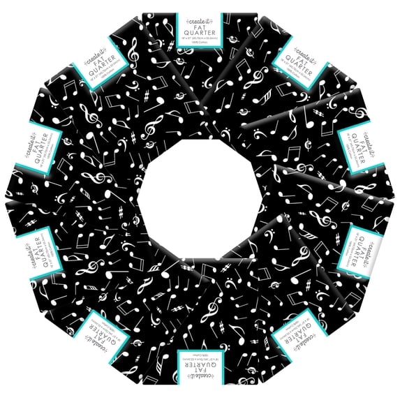 Create It 18"x21" Cotton Music Notes Precut Sewing & Craft Fabric, Black 10 Pieces