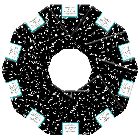 Create It 18"x21" Cotton Music Notes Precut Sewing & Craft Fabric, Black 10 Pieces