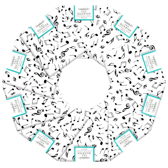 Create It 18"x21" Cotton Music Notes Precut Sewing & Craft Fabric, White 10 Pieces