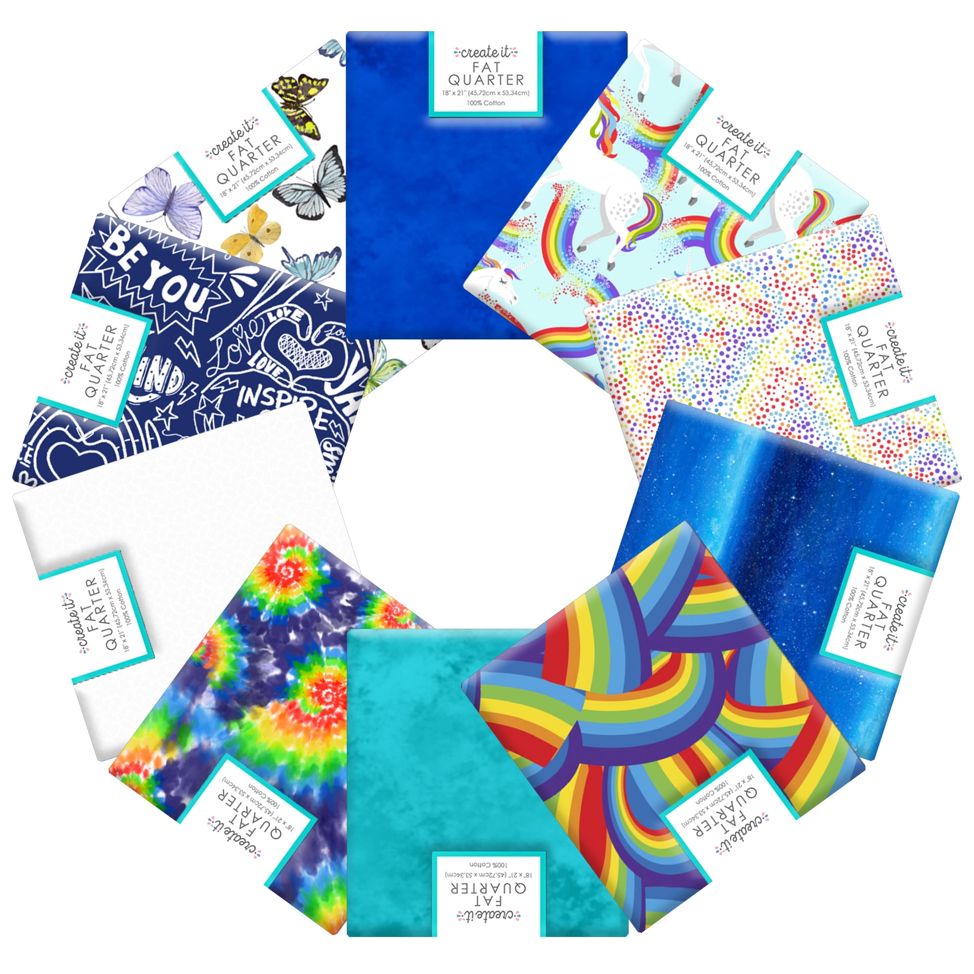 Create It 18"x21" Cotton Novelty Assorted Precut Sewing & Craft Fabric, Blue 30 Pieces