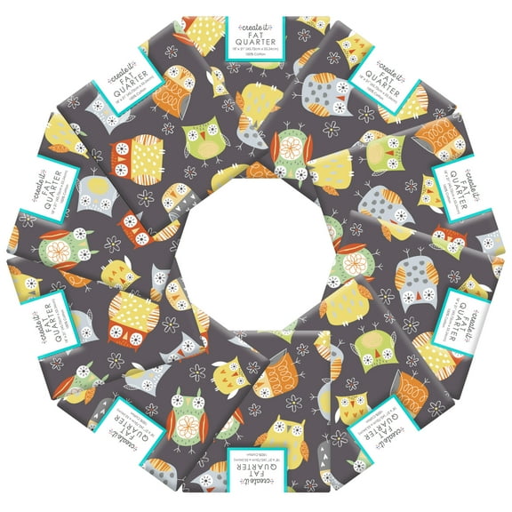 Create It 18"x21" Cotton Owl Precut Sewing & Craft Fabric, Yellow 10 Pieces