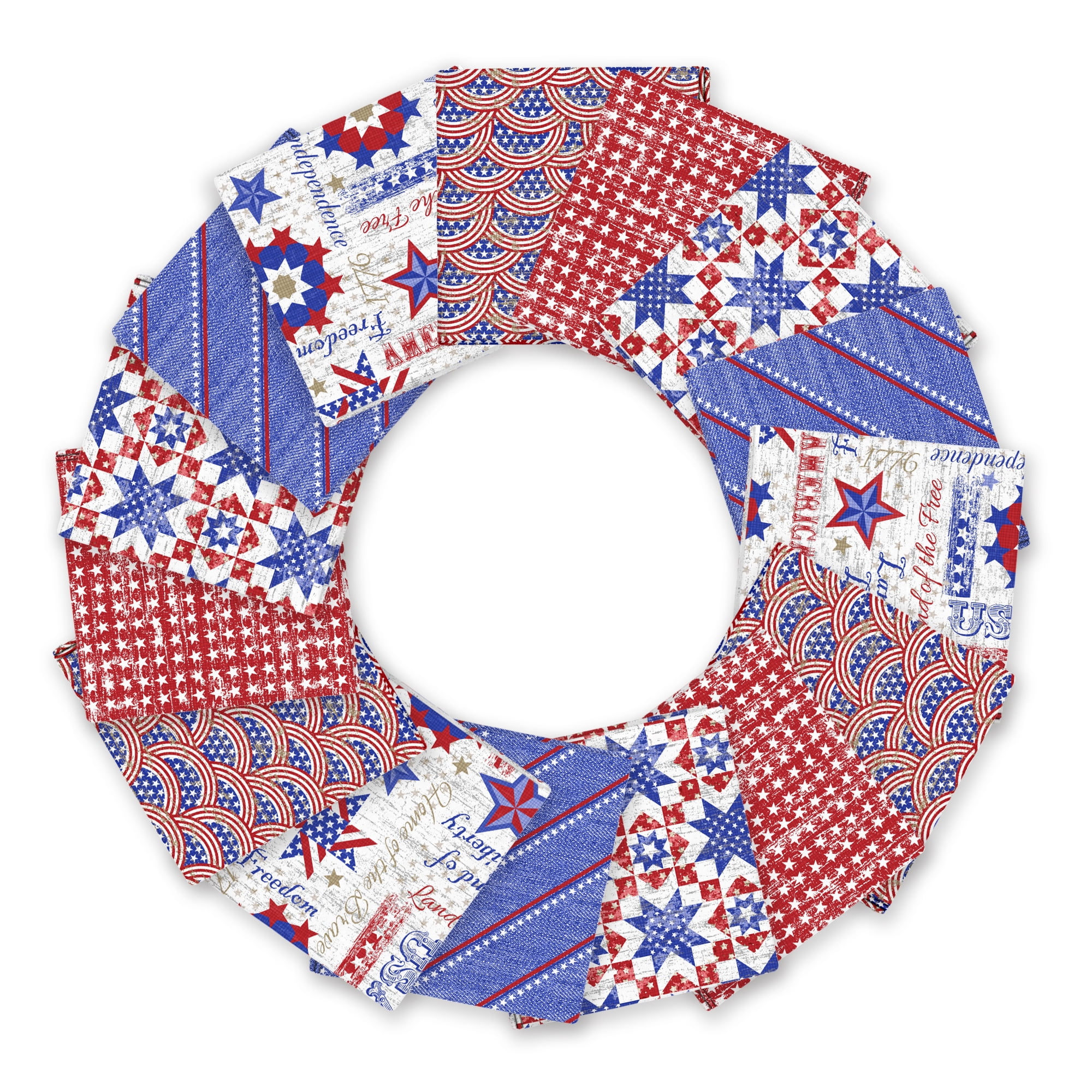 Create It 18"x21" Cotton Patriotic Precut Sewing & Craft Fabric Bundle, Multicolor 15 Piece