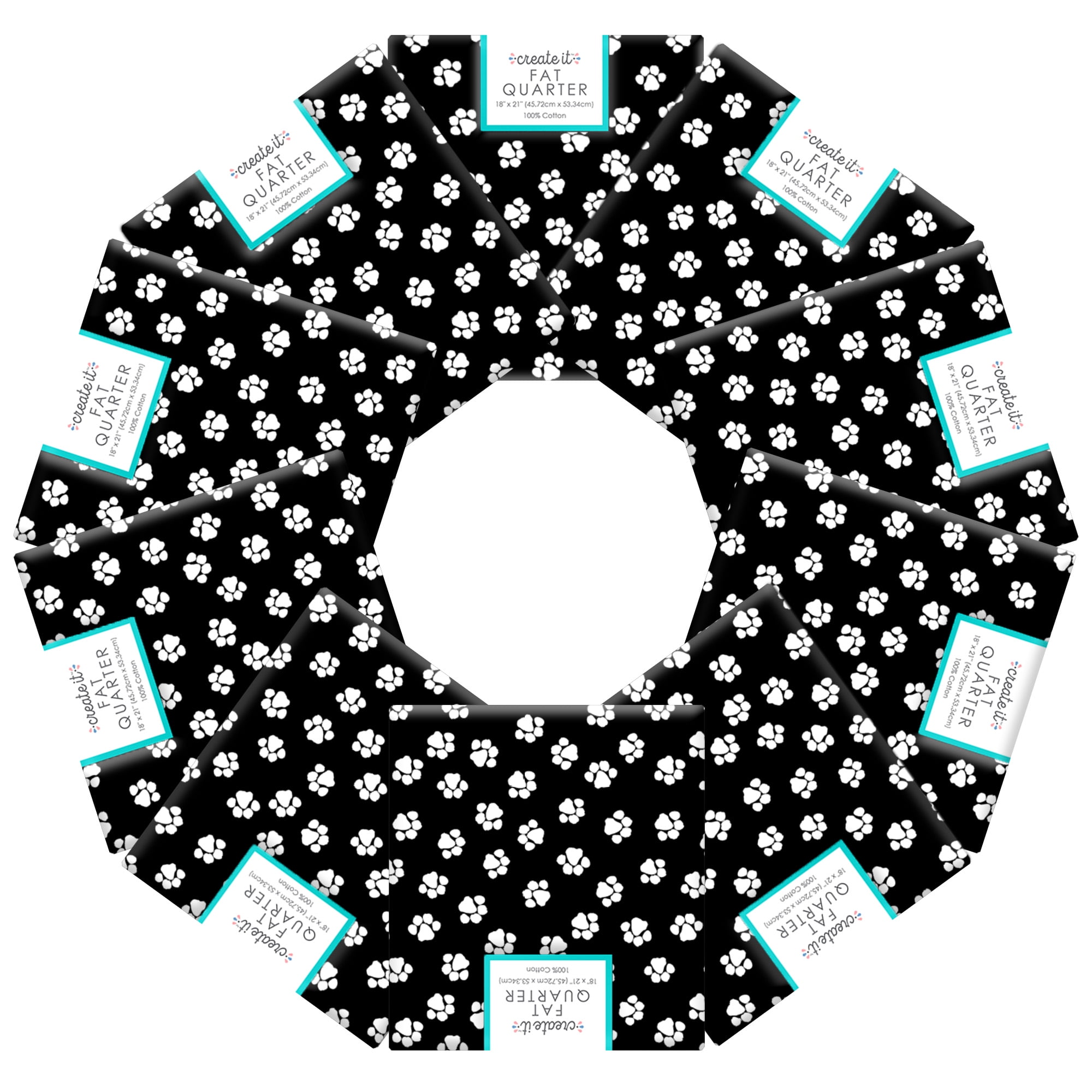 Create It 18"x21" Cotton Paws Black Precut Sewing & Craft Fabric, Pink 10 Pieces