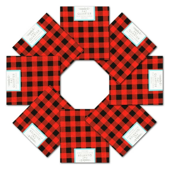 Create It 18"x21" Cotton Plaid Check Precut Sewing & Craft Fabric, Red 10 Pieces