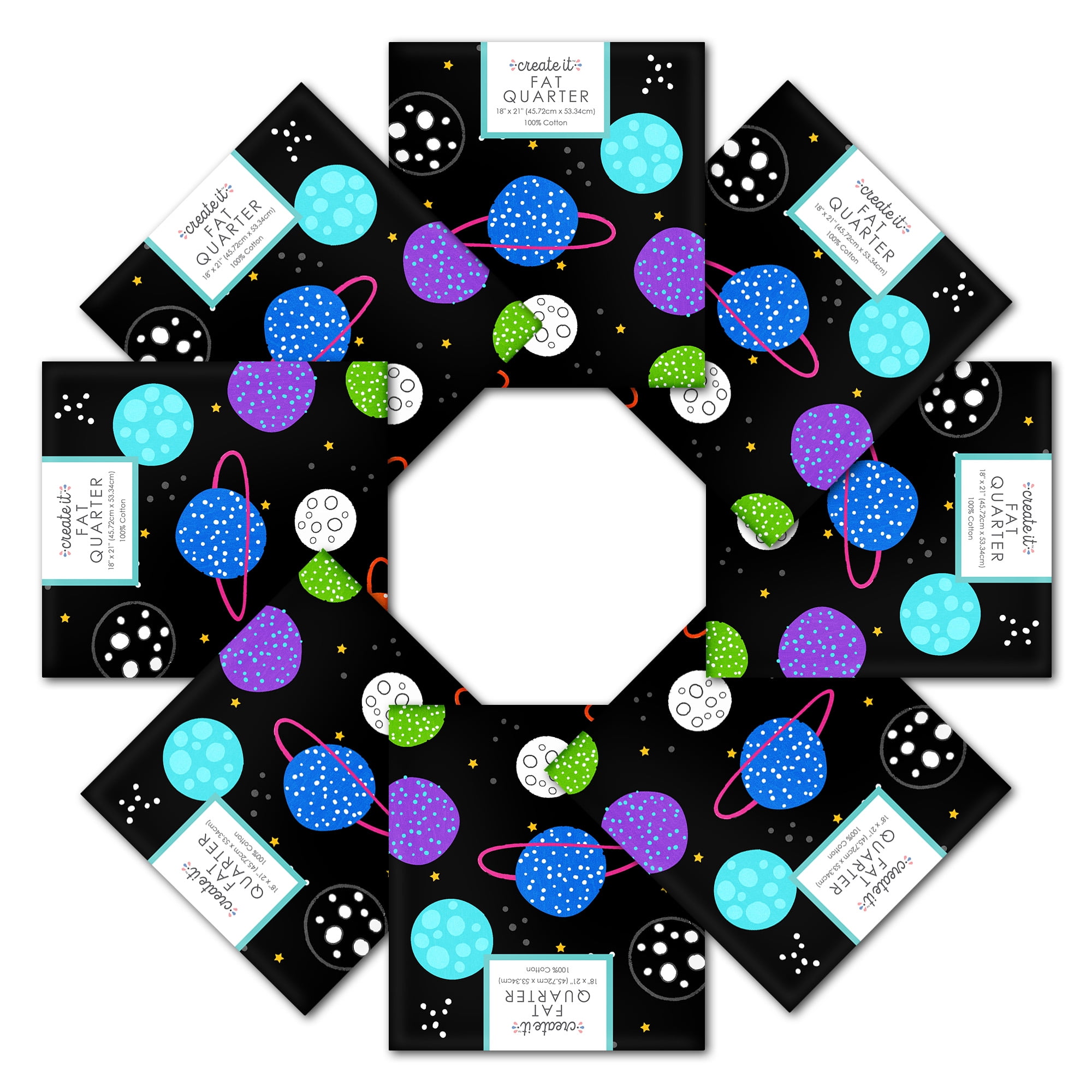 Create It 18"x21" Cotton Space Precut Sewing & Craft Fabric, Black 10 Pieces