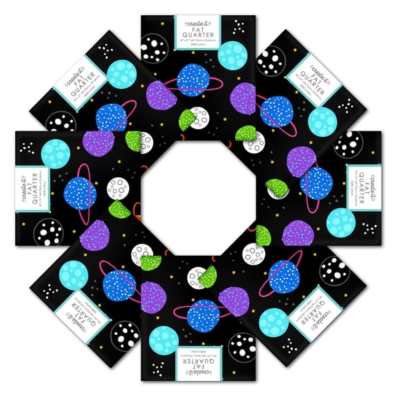 Create It 18"x21" Cotton Space Precut Sewing & Craft Fabric, Black 10 Pieces