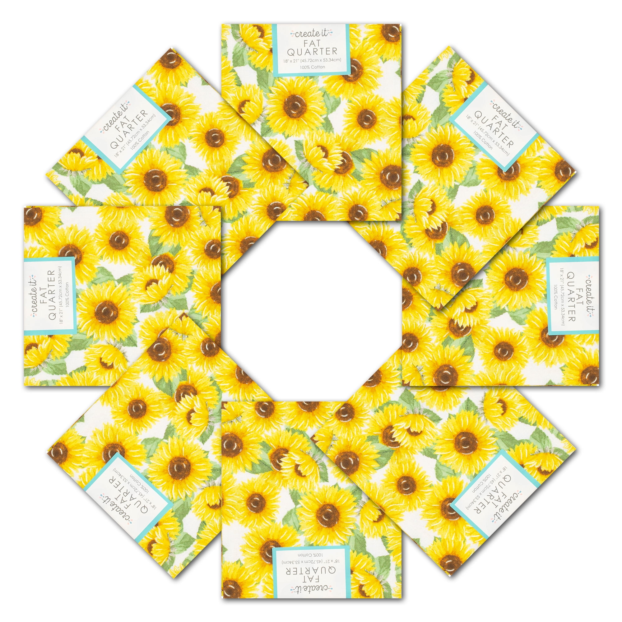 Create It 18 inchx21 inch Cotton Sunflowers Precut Sewing & Craft Fabric, White 10 Pieces, Size: 18 x 21
