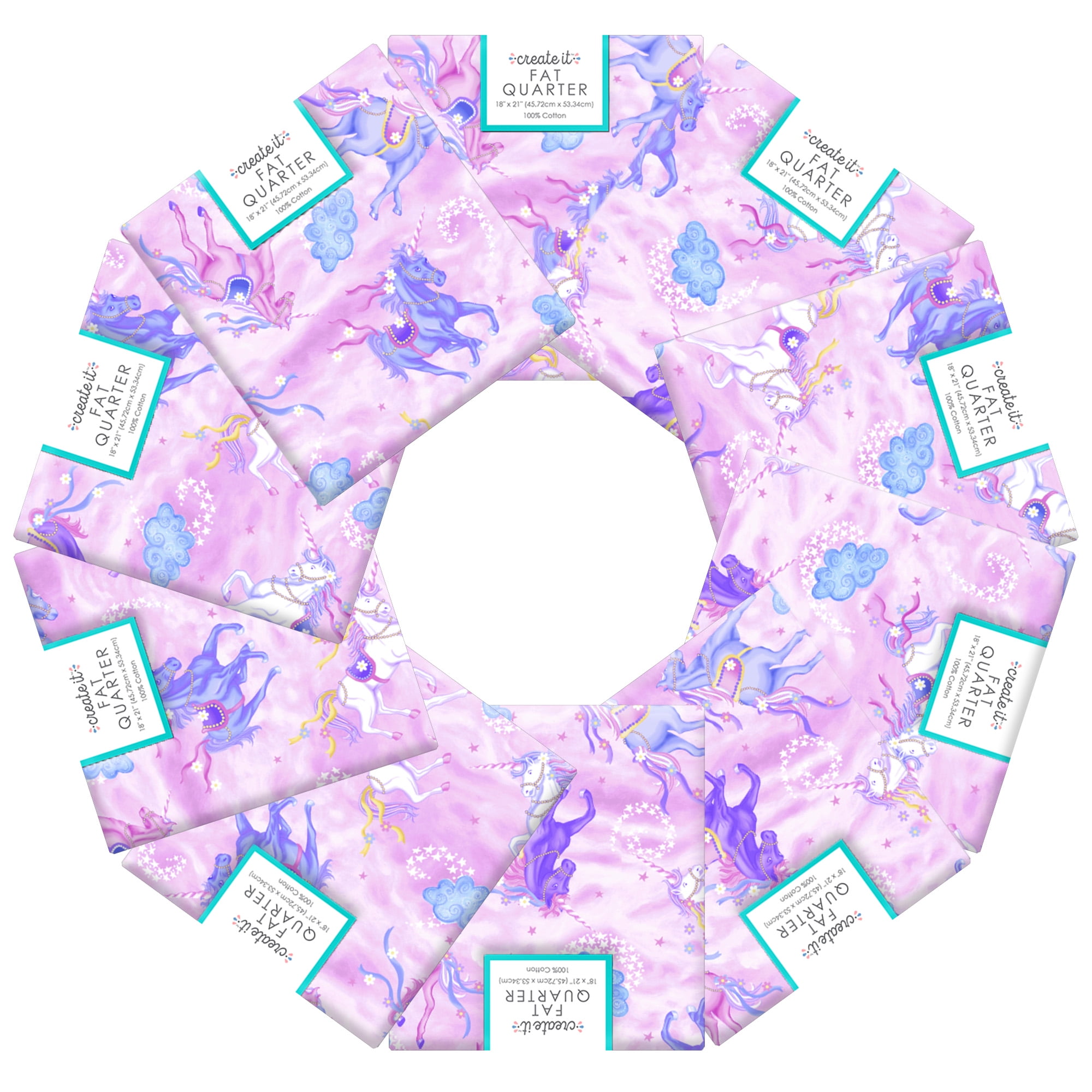 Create It 18"x21" Cotton Unicorn Precut Sewing & Craft Fabric, Pink 10 Pieces