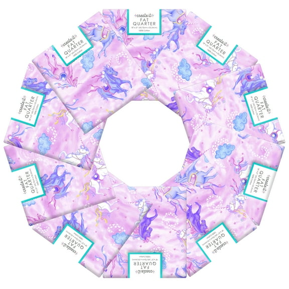 Create It 18"x21" Cotton Unicorn Precut Sewing & Craft Fabric, Pink 10 Pieces