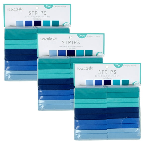 Create It 2.5"X42" 100% Cotton Blue Solid Precut Sewing & Craft Fabric Strips, Blue 60 Pieces