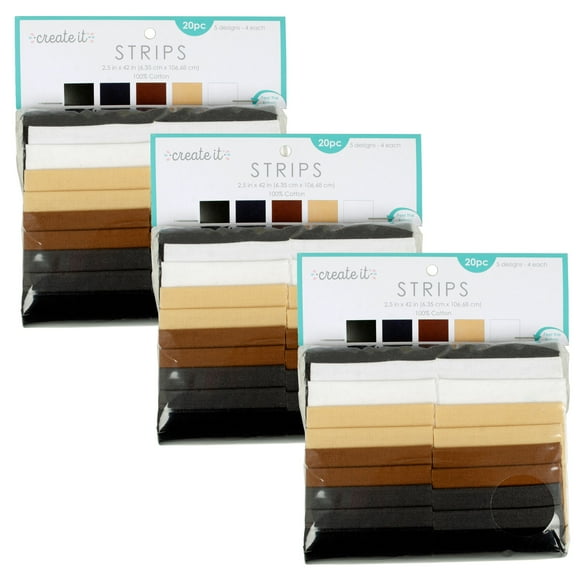 Create It 2.5"X42" 100% Cotton Neutral Solid Precut Sewing & Craft Fabric Strips, Multicolor 60 Pieces