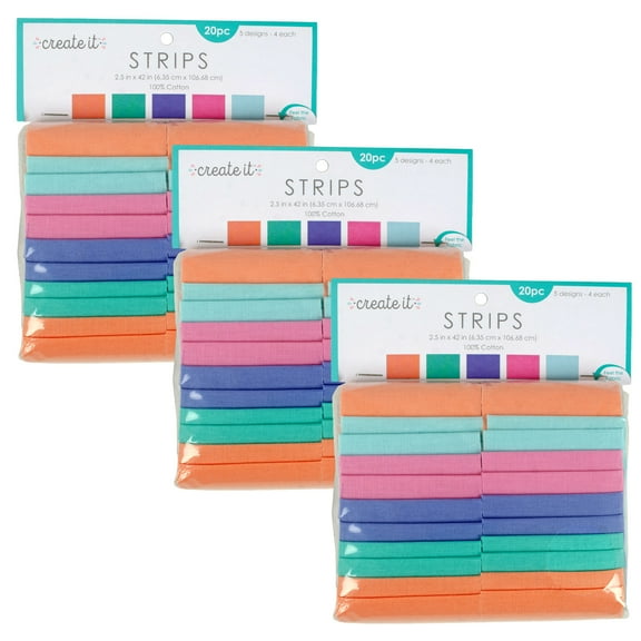 Create It 2.5"X42" 100% Cotton Pastel Solid Precut Sewing & Craft Fabric Strips, Multicolor 60 Pieces
