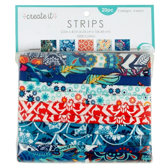Create It 2.5"x42" Cotton Moroccan Precut Strips, Multicolor 20 Piece