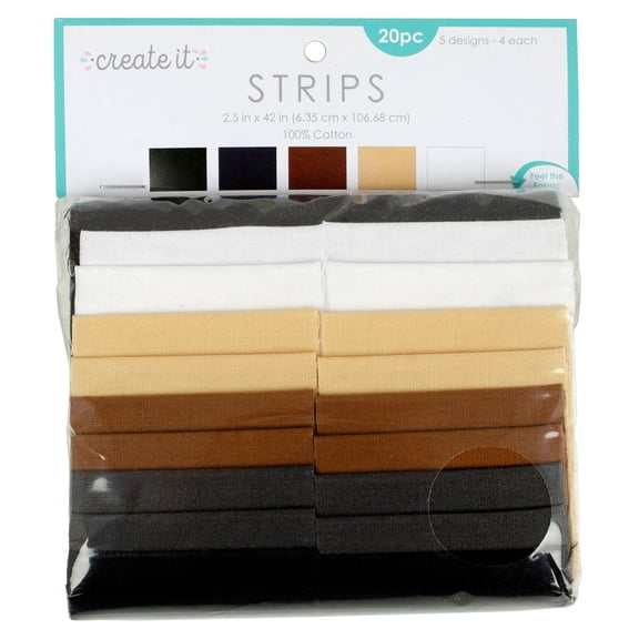 Create It 2.5"x42" Cotton Solid Neutral Precut Strips, Multicolor 20 Piece