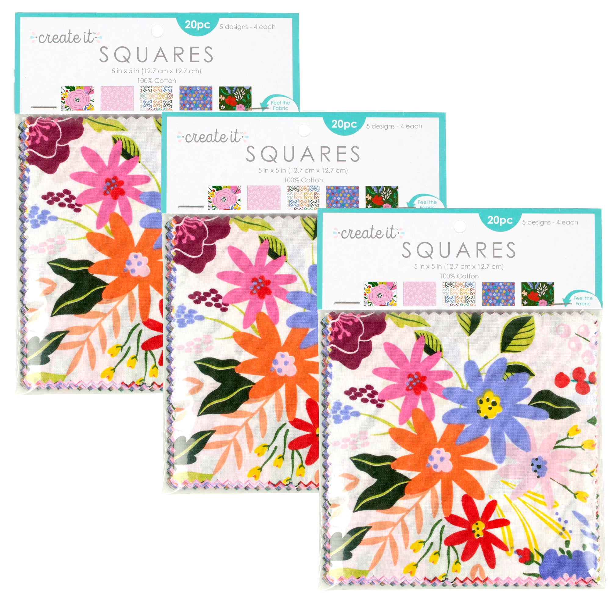 Create It 5x5 100% Cotton Pastel Solid Precut Sewing & Craft Fabric  Squares, Multicolor 60 Pieces 