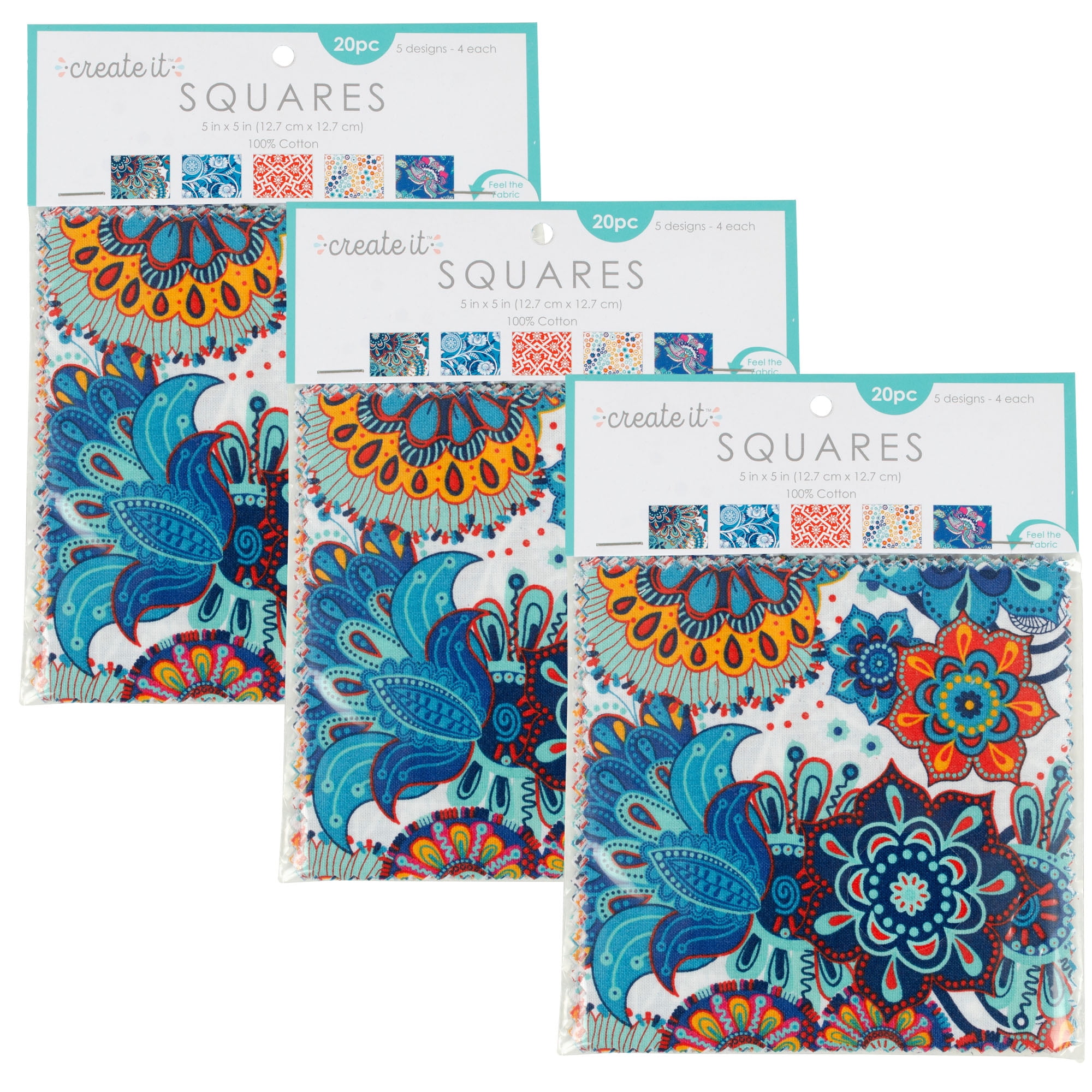 Create It 5"x5" 100% Cotton Moroccan Precut Sewing & Craft Fabric Squares, Multicolor 60 Pieces