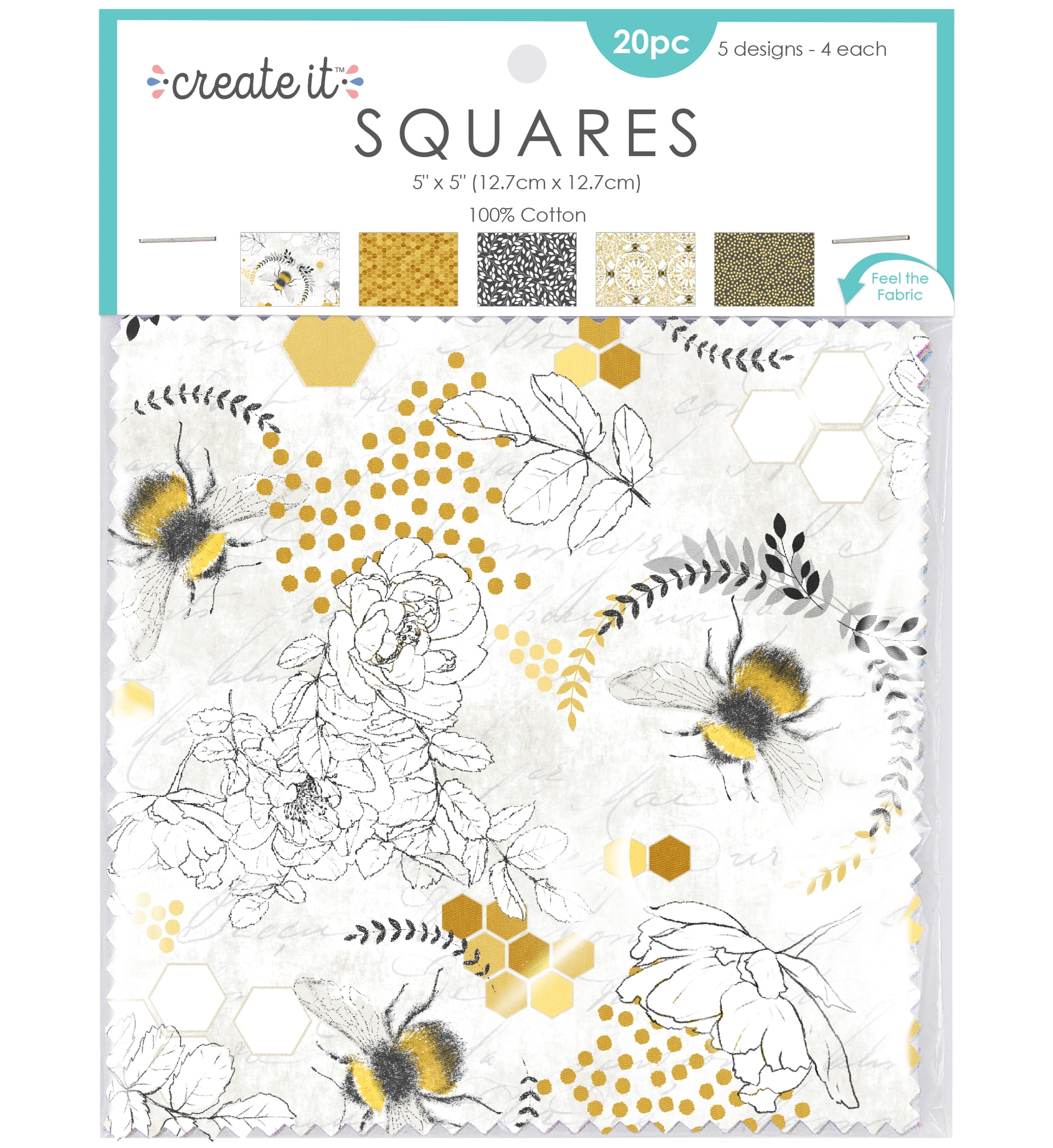 Create It 5"x5" Cotton Bee Precut Squares, Multicolor 20 Piece