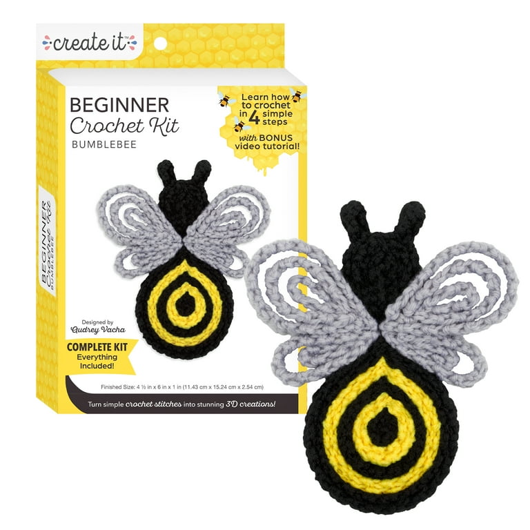 Create It Beginner Crochet Kit, DIY Crochet Starter Kit, Bumblebee