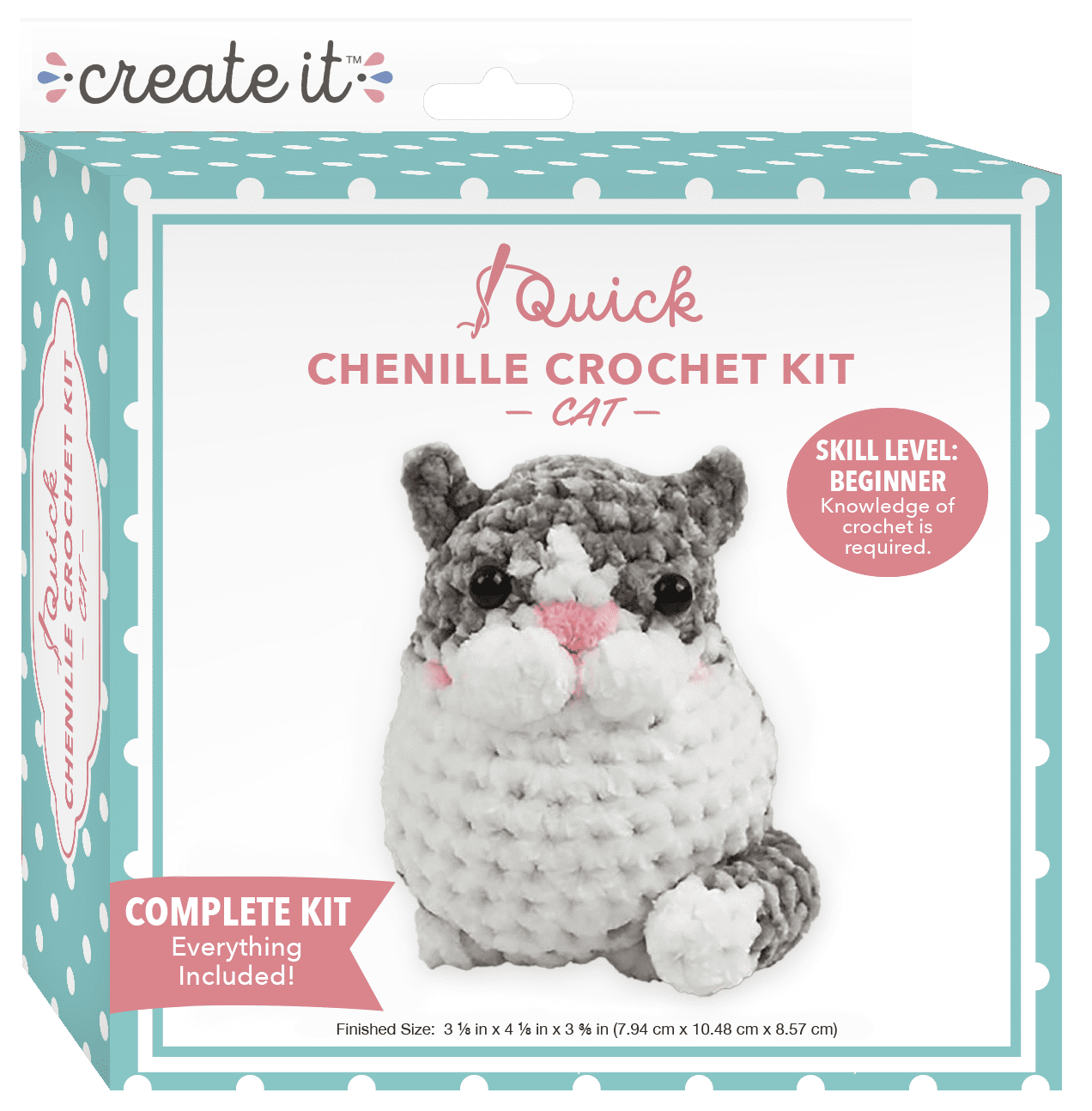 Create It Beginner Crochet Kit, DIY Crochet Starter Kit with Chenille Yarn, Cat, Gray, 1 Piece