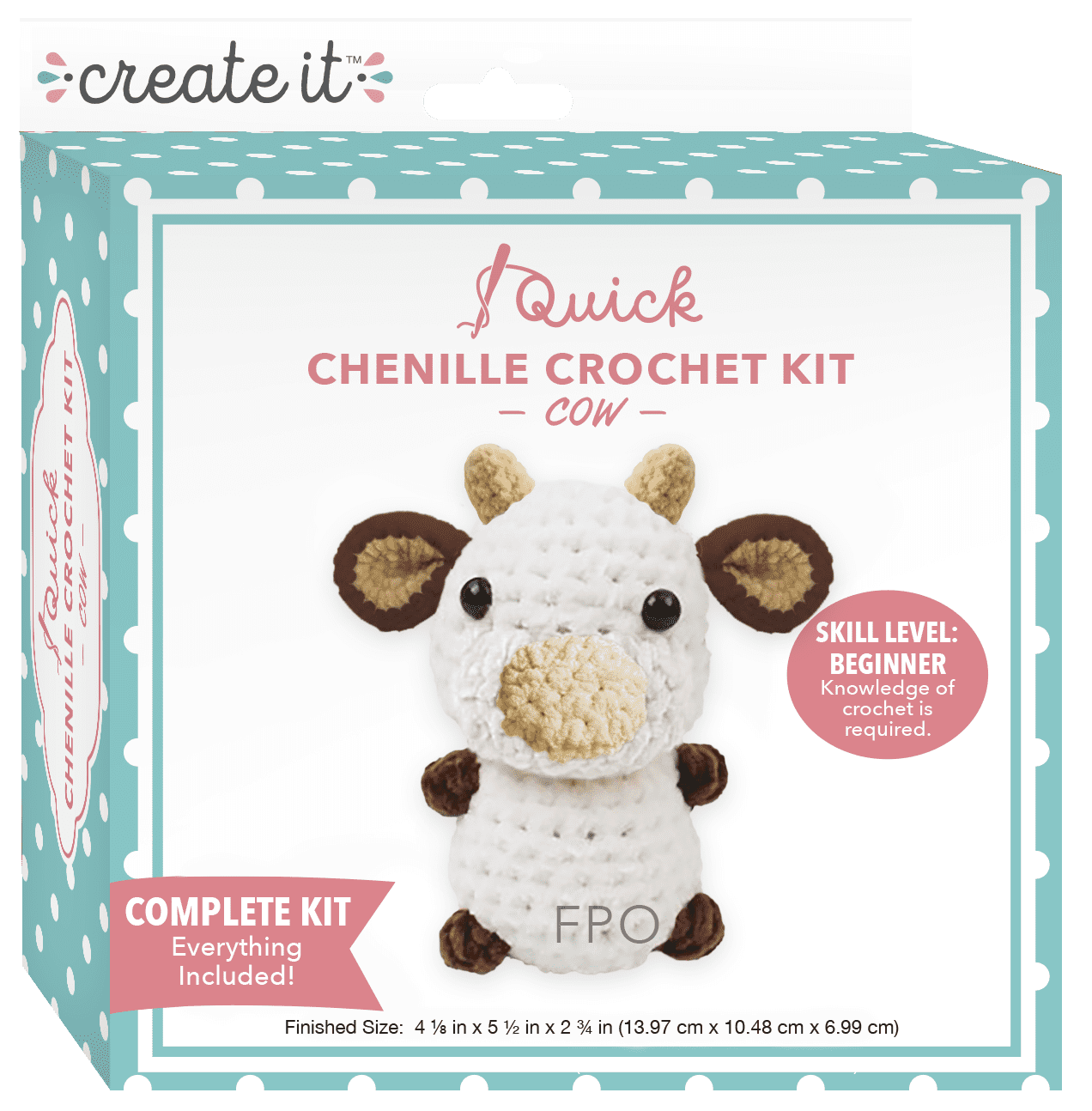 Create It Beginner Crochet Kit, DIY Crochet Starter Kit with Chenille Yarn, Cow, Brown, 1 Piece