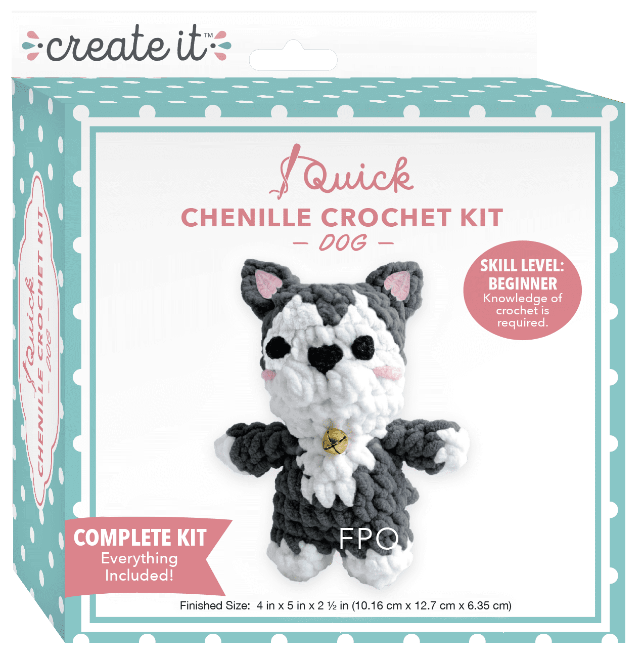 Create It Beginner Crochet Kit, DIY Crochet Starter Kit with Chenille Yarn, Dog, Gray, 1 Piece