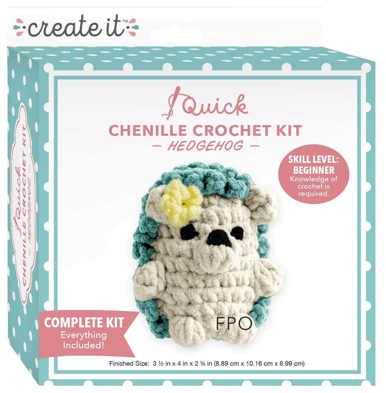 Create It Beginner Crochet Kit, DIY Crochet Starter Kit with Chenille Yarn, Hedgehog, Purple, 1 Piece