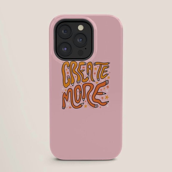 Create More Orange Retro Lettering Tough Case for Apple iPhone, Dual-Layer Polycarbonate and TPU