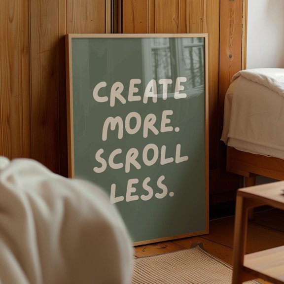 Create More Scroll Less Home Office Wall Art Inspirational Quote Office Motivational Quote Office Prints Green Office