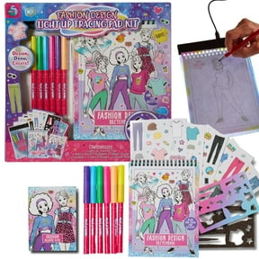 Create N Style Fashion Design Light Up Tracing Pad Kit, Kids Coloring Art Activity Set with Stickers and Stencils