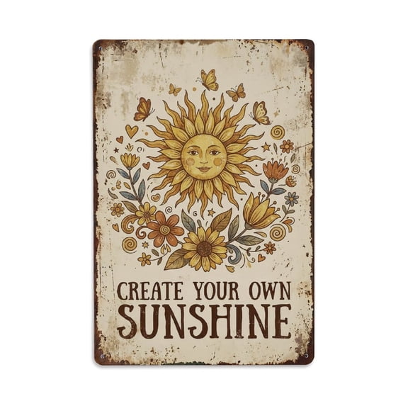 Create Own Sunshine Bright Day Vintage Metal Tin Sign Plaque Wall Decor for Cafe, Club, Garden Metal Poster 8x12Inch