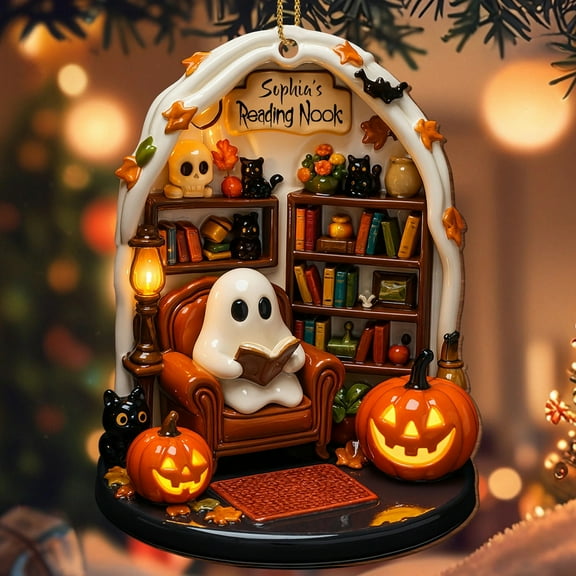 Create Your Own Personalized Reading Nook with Ghost and Pumpkin, Christmas Spooky Ornament, Reading Room Christmas Ornament, Christmas Ghost 2D Acrylic Flat Hangings Gift