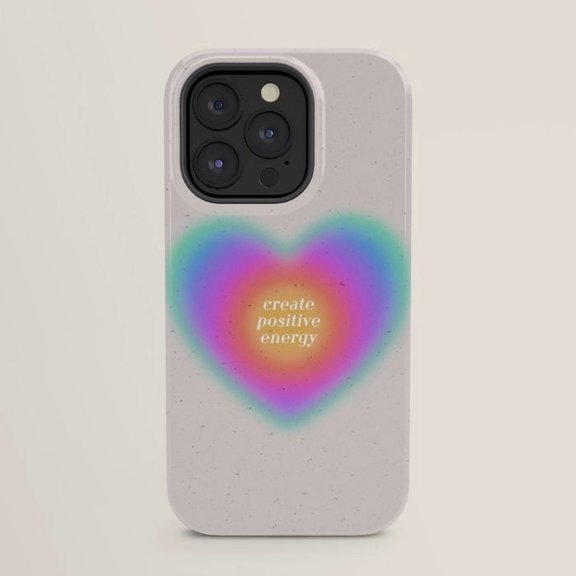 Create Positive Energy Turquoise, Purple and Pink Gradient Heart Tough Case for Apple iPhone, Polycarbonate and TPU