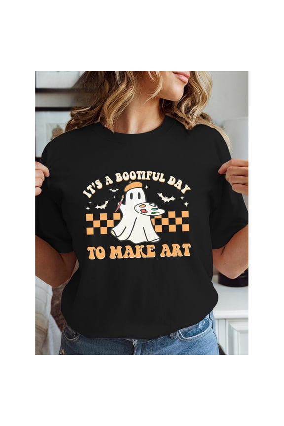 Create Cotton Ghost Plaid Graphic for Art Teachers Tee T Shirt Top Short Sleeve Round Neck Black S-5XL