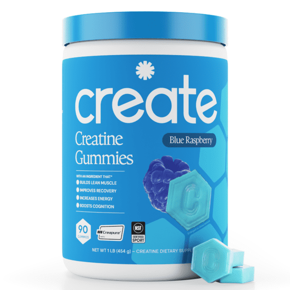 Create Creatine Monohydrate Gummies, Energy & Strength, Blue Raspberry, 90 Count