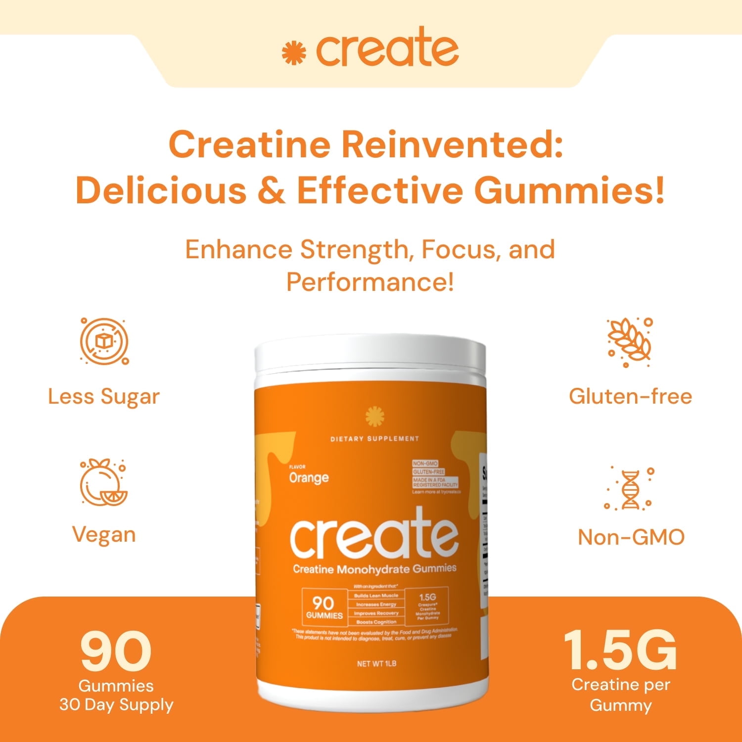 Create Creatine Gummies – 1.5g Creatine Monohydrate Per Gummy, Boost ...