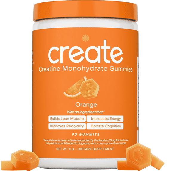 Create Creatine Gummies – 1.5g Creatine Monohydrate Per Gummy, Boost Strength & Focus, Orange, 90 Ct