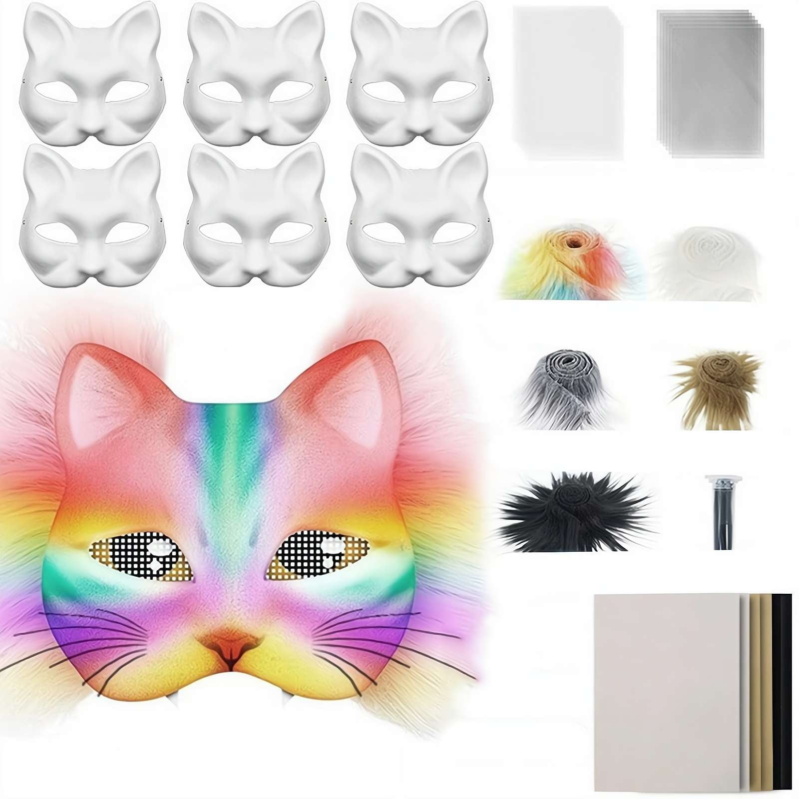 Create Your Own Cat Mask - DIY Animal Mask Craft Kit with Blank Mask, Colored Felt & Plush Fabric for Halloween, Cosplay & Costume Parties