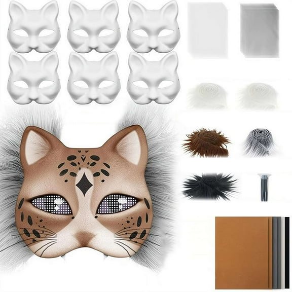 Create Your Own Cat Mask - DIY Animal Mask Craft Kit with Blank Mask, Colored Felt & Plush Fabric for Halloween, Cosplay & Costume Parties