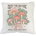 thumbnail image 1 of Create Your Own Magic, Walk Your Own Path, Boho Retro Mushroom Art Merch Gift, White Pillow Case 18X18 IN, 1 of 1