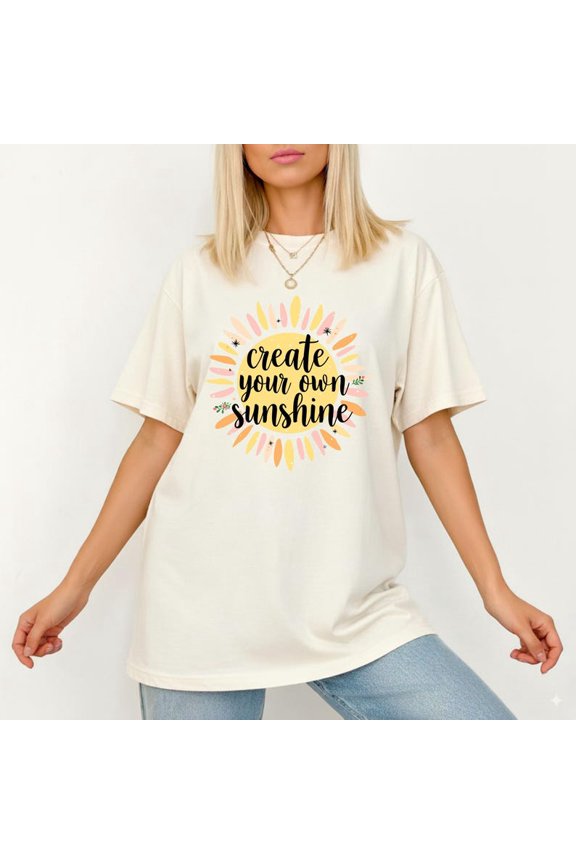 Create Your Own Sunshine Boho Sun Graphic Tee, Retro Positive Quote Design Comfort Colors Unisex Cotton T-Shirt, Size S-3XL